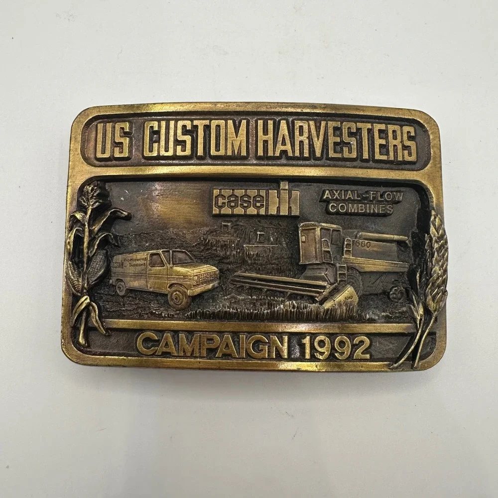 Case IH US Custom Harvesters Campaign 1992 Brass Belt Buckle Cowboy Western Farm